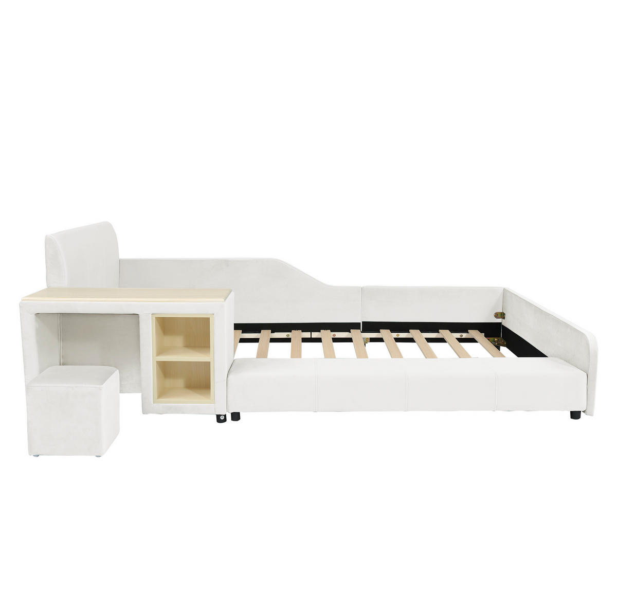 KINDERBETT 90/200 cm aus Samt mit Schreibtisch Hocker und Ablageboden Weiß - Weiß, Textil (90/200cm) - Modenvie