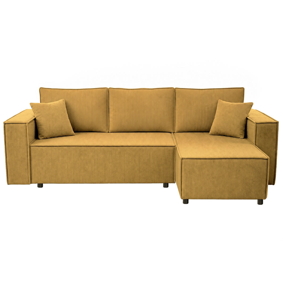 ECKSCHLAFSOFA Neapol mit Bettkasten, 255 cm, Cord-Stoff, Gelb - Gelb/Schwarz, Textil (256/148cm) - Beautysofa