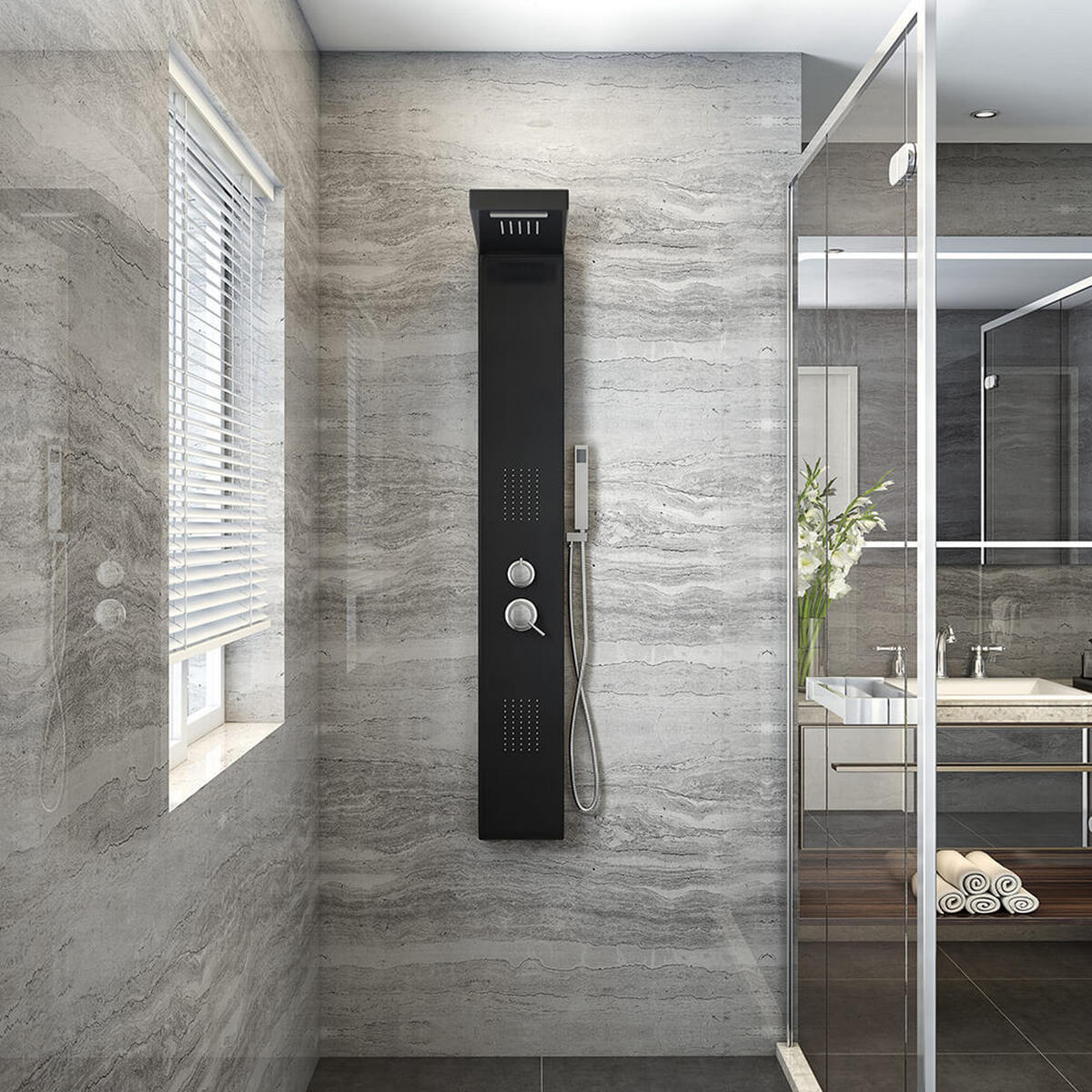 DUSCHPANEEL CASCATA - Schwarz - Schwarz, Metall (20/142/50.5cm) - Home Deluxe