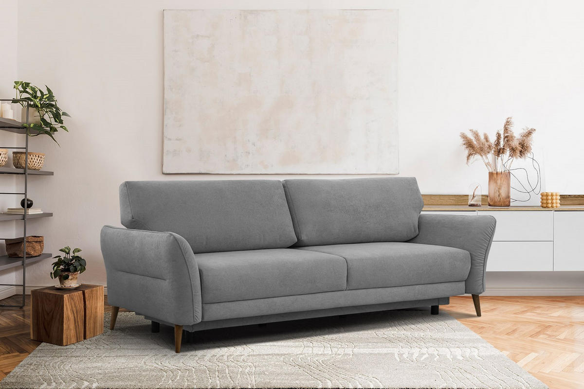 SOFA FIGARI 3-Sitzer mit Schlaffunktion, grau - Braun/Grau, Holz/Textil (232/90/107cm) - Courtois Laville