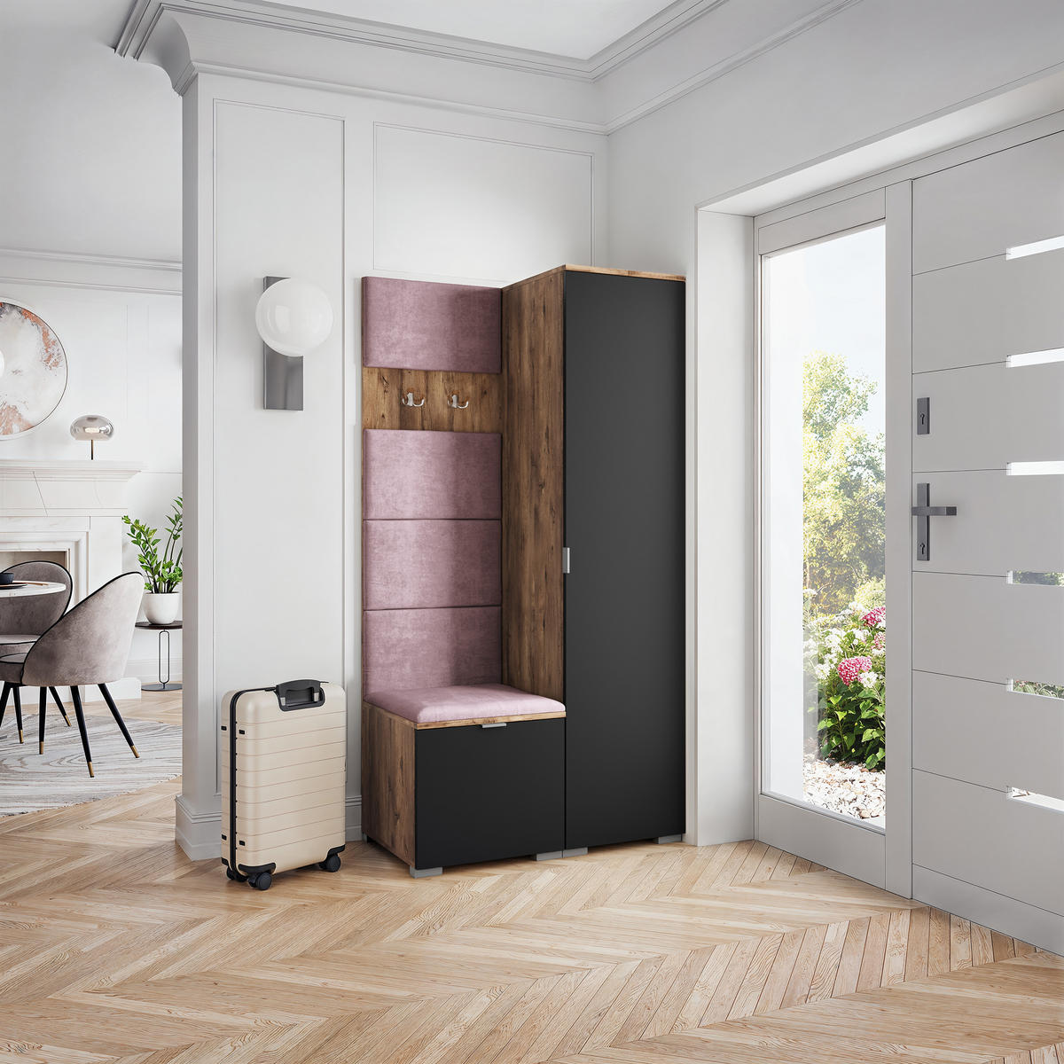 GARDEROBENSCHRANK LORI 95/181/51 cm Modern Garderobe-Set Eiche Lefkas - Eichefarben/Lila, Holzwerkstoff (95/181/51cm) - MASSENO