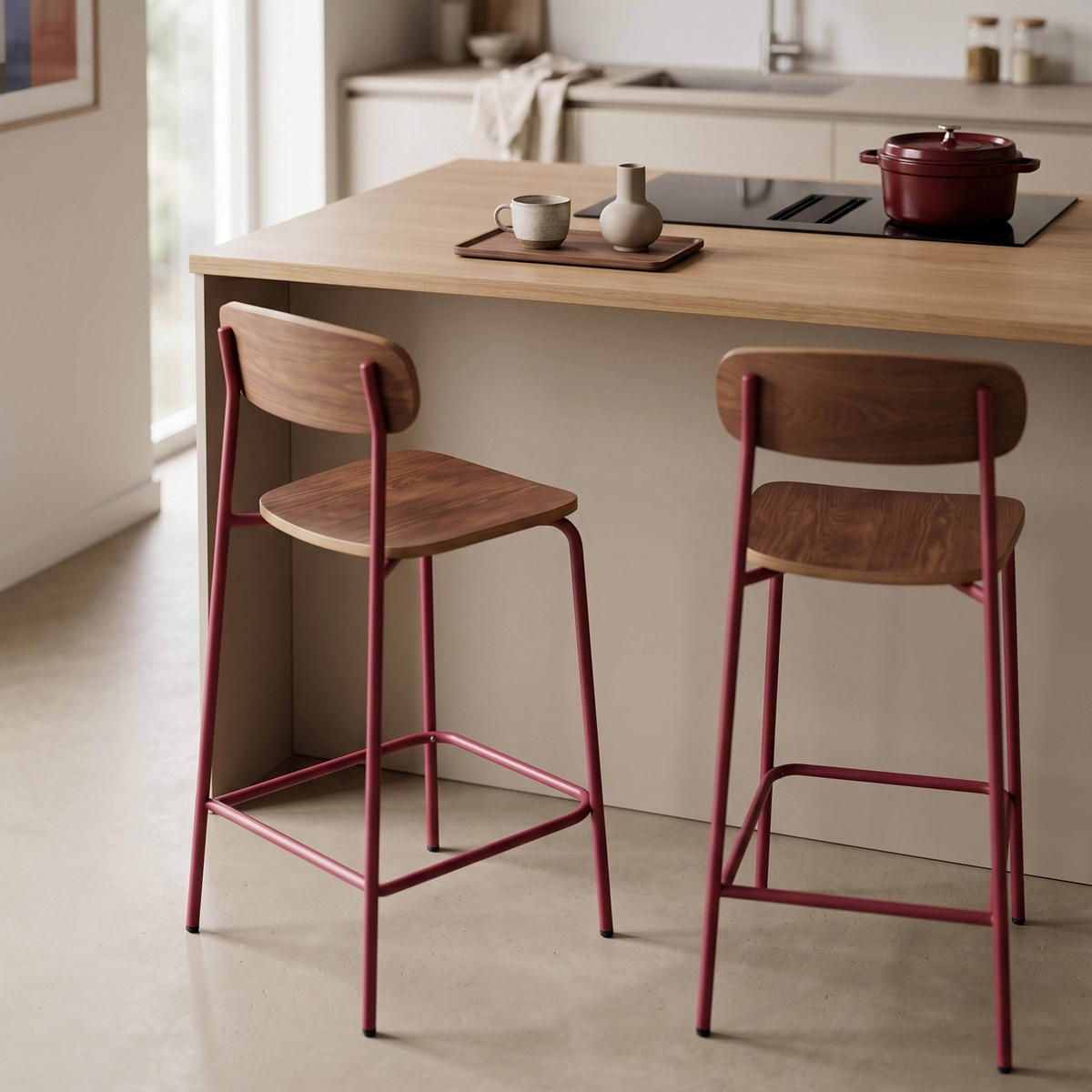 BARSTUHL 2-tlg., Lila - Lila/Rot, Holz/Metall (50/96/42cm) - Oviala
