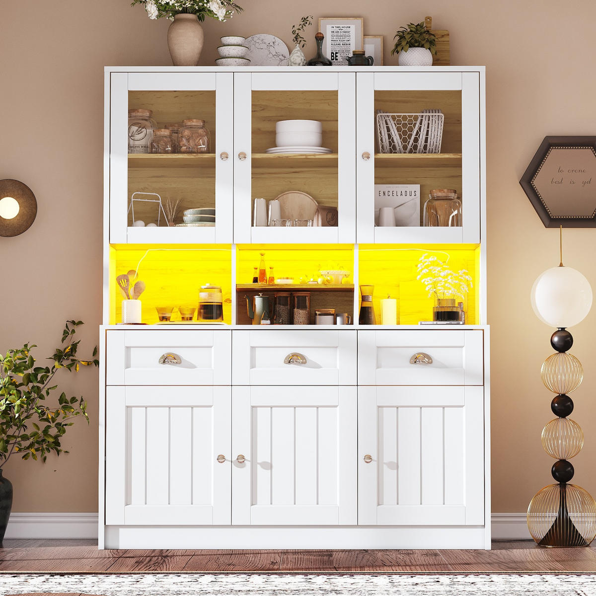 BUFFET 140/40/175 cm Weiß aus MDF mit LED-Beleuchtung - Weiß, Holzwerkstoff (140/175/40cm) - OKWISH