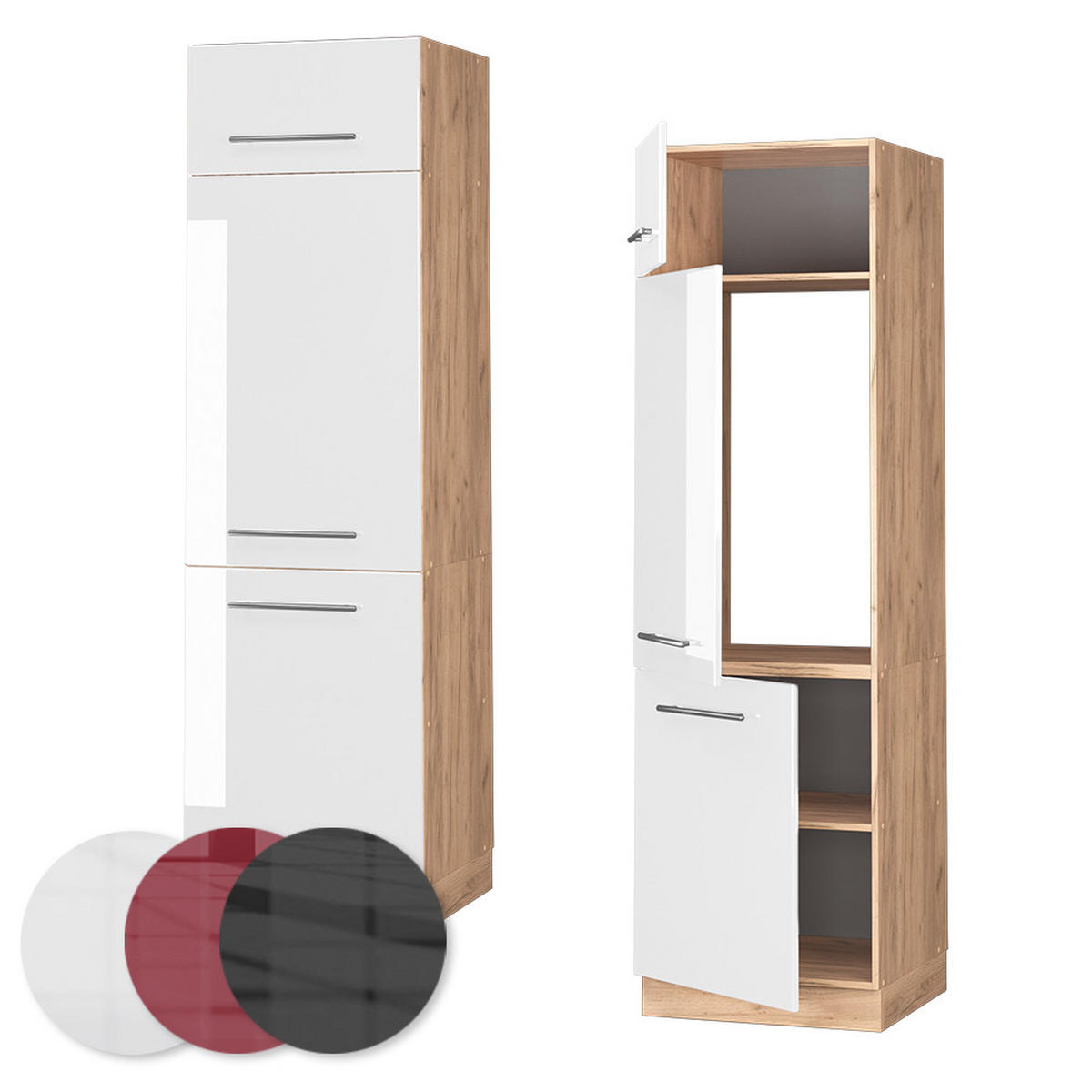 KÜCHENSCHRANK Fame-Line Weiß Hochglanz 60 cm - Honigeiche/Weiß Hochglanz, Holzwerkstoff (60/206.8/58.1cm) - Vicco