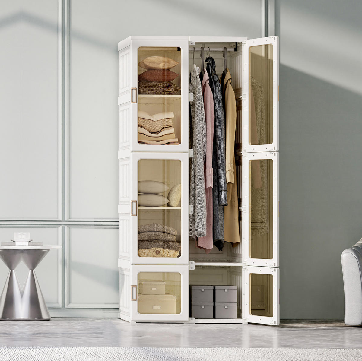 KLEIDERSCHRANK faltbar 50x170x69 cm Magnettüren weiß - Weiß, Holz (69/170/50cm) - LEBENLANG