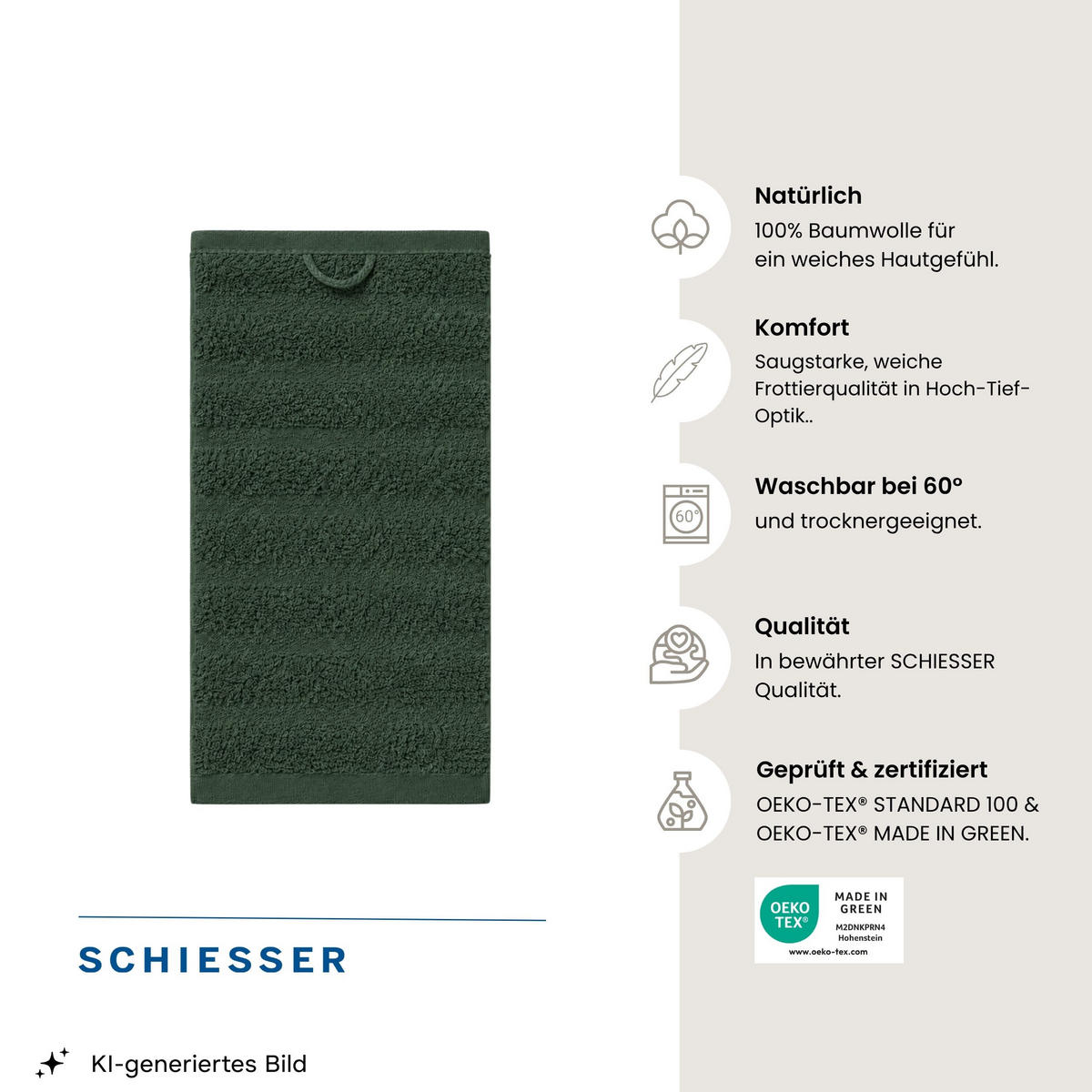 GÄSTETUCHSET Neapel - 5-teilig - 30x50 cm - Dunkelgrün - Dunkelgrün, Textil (30/50cm) - SCHIESSER