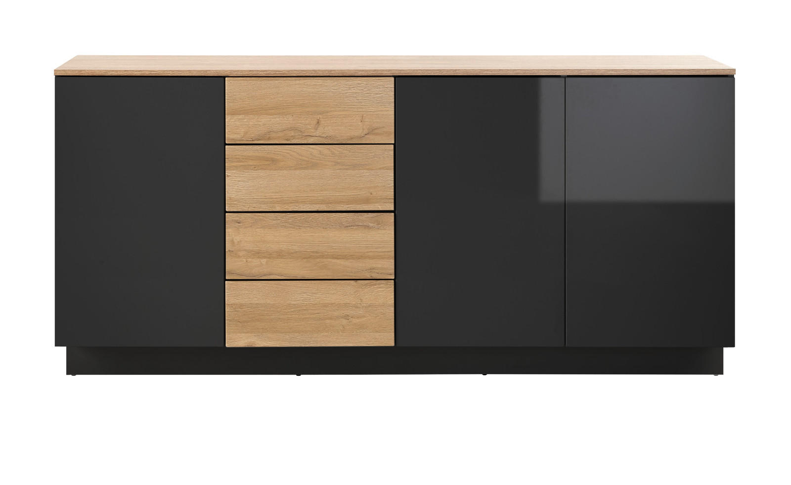 SIDEBOARD schwarz Hochglanz, Grandson Eiche, Kommode 181 x 85 cm - Schwarz Hochglanz/Eichefarben, Holzwerkstoff (181/85/43cm) - Furn.Design