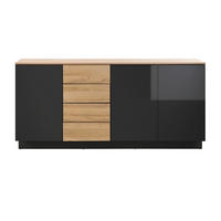 SIDEBOARD schwarz Hochglanz, Grandson Eiche, Kommode 181 x 85 cm - Schwarz Hochglanz/Eichefarben, Holzwerkstoff (181/85/43cm) - Furn.Design