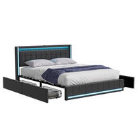 DOPPELBETT 160x200 cm mit 4 Schubladen, LED und Ladefunktion – Polsterbett in Grau - Grau, Holz/Metall (160/200cm) - PARAFTA HOME
