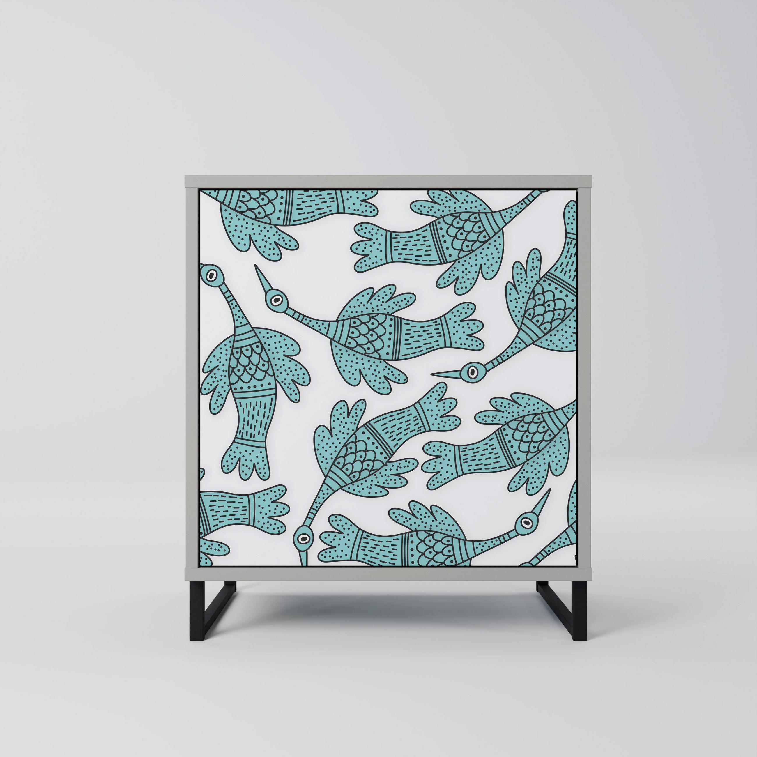 SIDEBOARD WATERSPOUT SONGIBIRD, Grau, 57,5x42x67,5 cm, Schwarze Metall-Rahmenfüße - Multicolor/Schwarz, Holzwerkstoff/Metall (57.5/67.5/42cm) - SpaceRebels