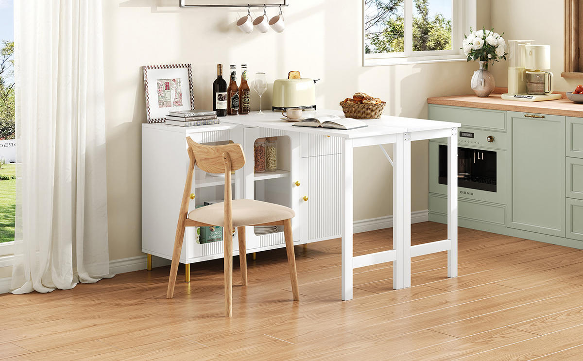 BUFFET Weiß 122/80/82 cm - Weiß, Holz (122/82/80cm) - PANGIVO