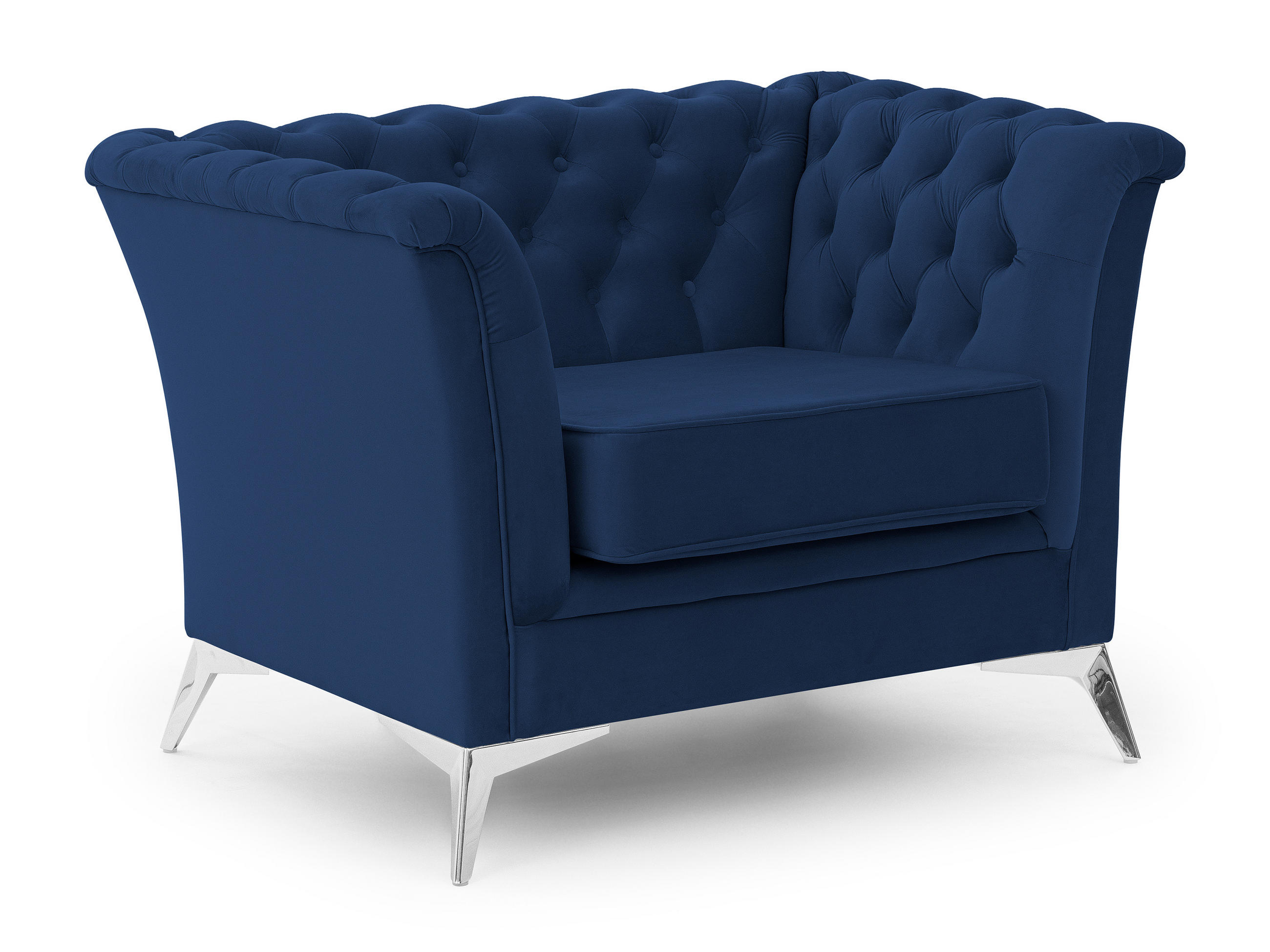 CHESTERFIELD-SESSEL Whitby Marineblau Samt mit silbernen Füßen - Silberfarben/Dunkelblau, Holz/Textil (116/78/82cm) - S-Style Möbel