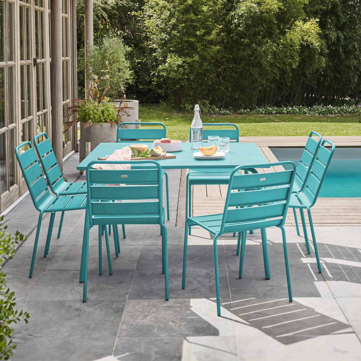 GARTENSET 9-tlg., Türkisblau - Blau, Metall - Oviala