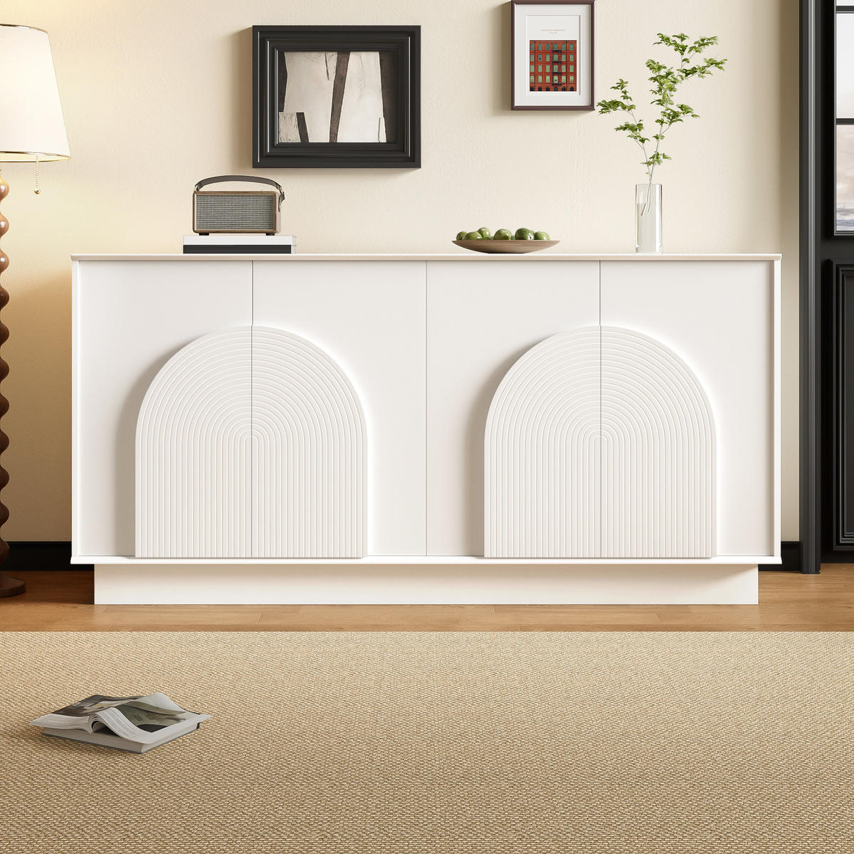 SIDEBOARD Weiß 160cm gewölbte Türen 4 Türen modern - Weiß, Holzwerkstoff (38/80/160cm) - FLIEKS