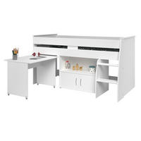 HOCHBETT Jugendzimmer Bett 90 x 200 mit Schreibtisch ausziehbar - Silberfarben/Weiß, Holz/Holzwerkstoff (90/200cm) - Parisot Meuble