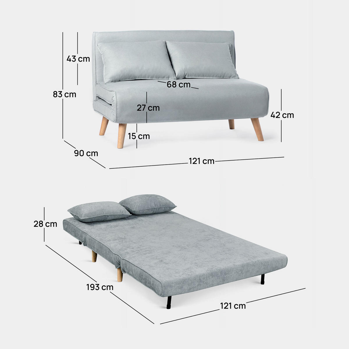 SCHLAFSOFA Noa Blau 121 cm x 83 cm - Blau, Textil (121/83/90cm) - Klast Home
