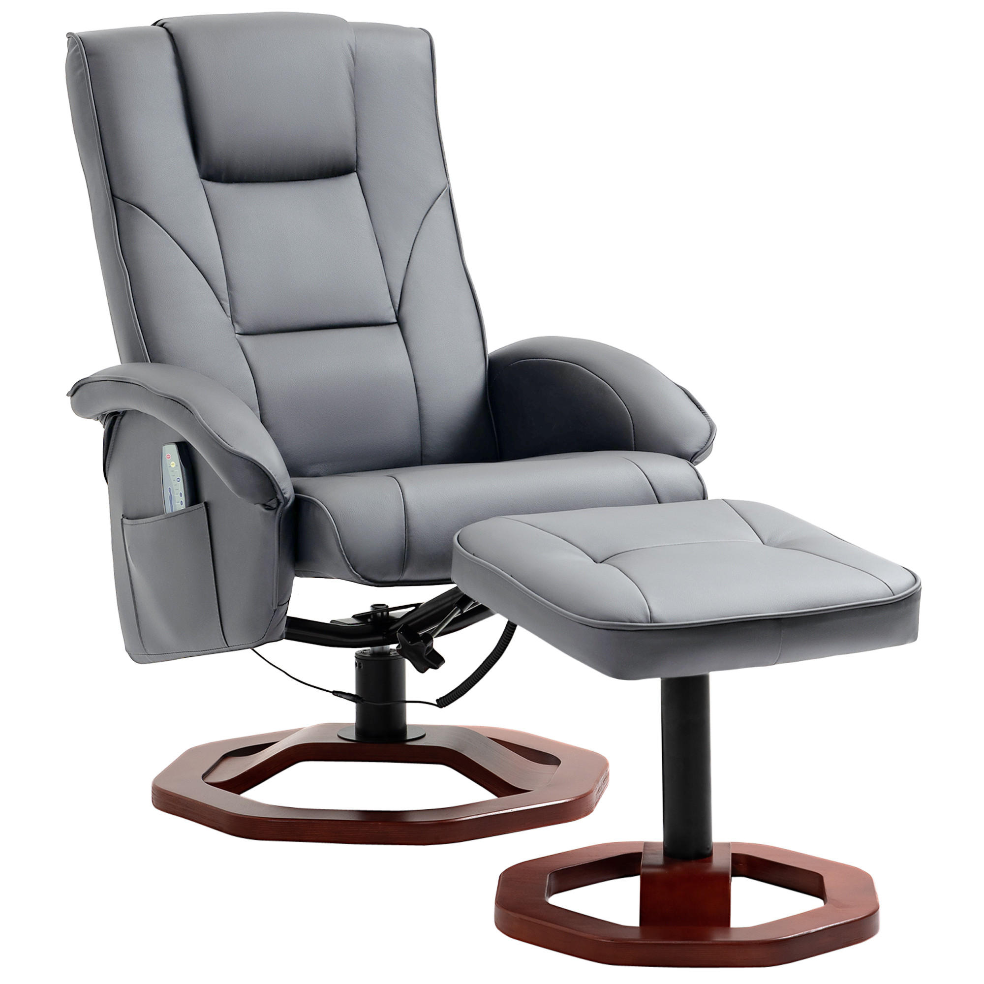 MASSAGESESSEL mit Hocker, Liegefunktion, Fernbedienung, bis 150 kg, Dunkelgrau - Dunkelgrau, Leder (83/106/73cm) - HOMCOM