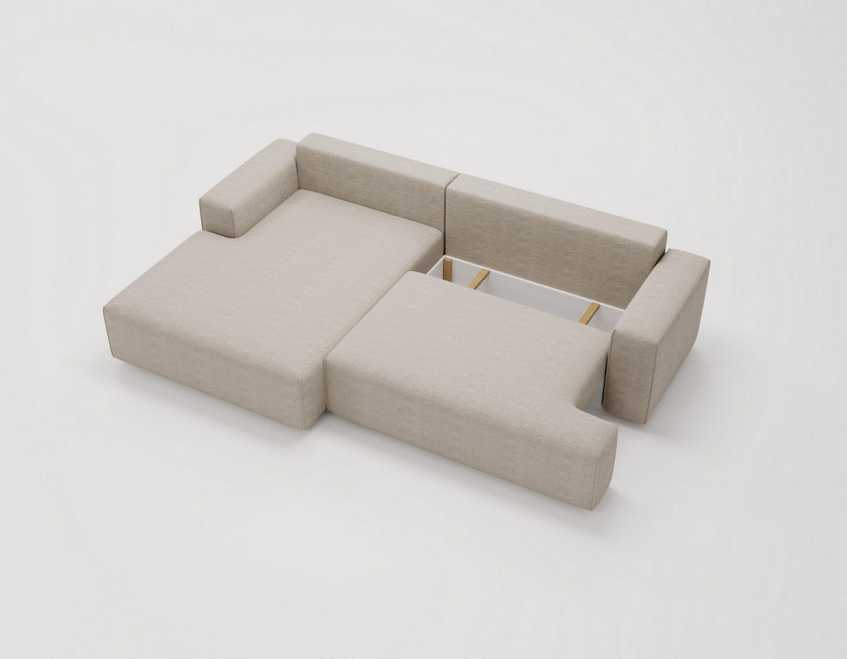 ECKSOFA L-Form 270 cm Boston mit Bettkasten, Schlaffunktion, Links, Beige - Beige, Holz (165/270cm) - Emporius
