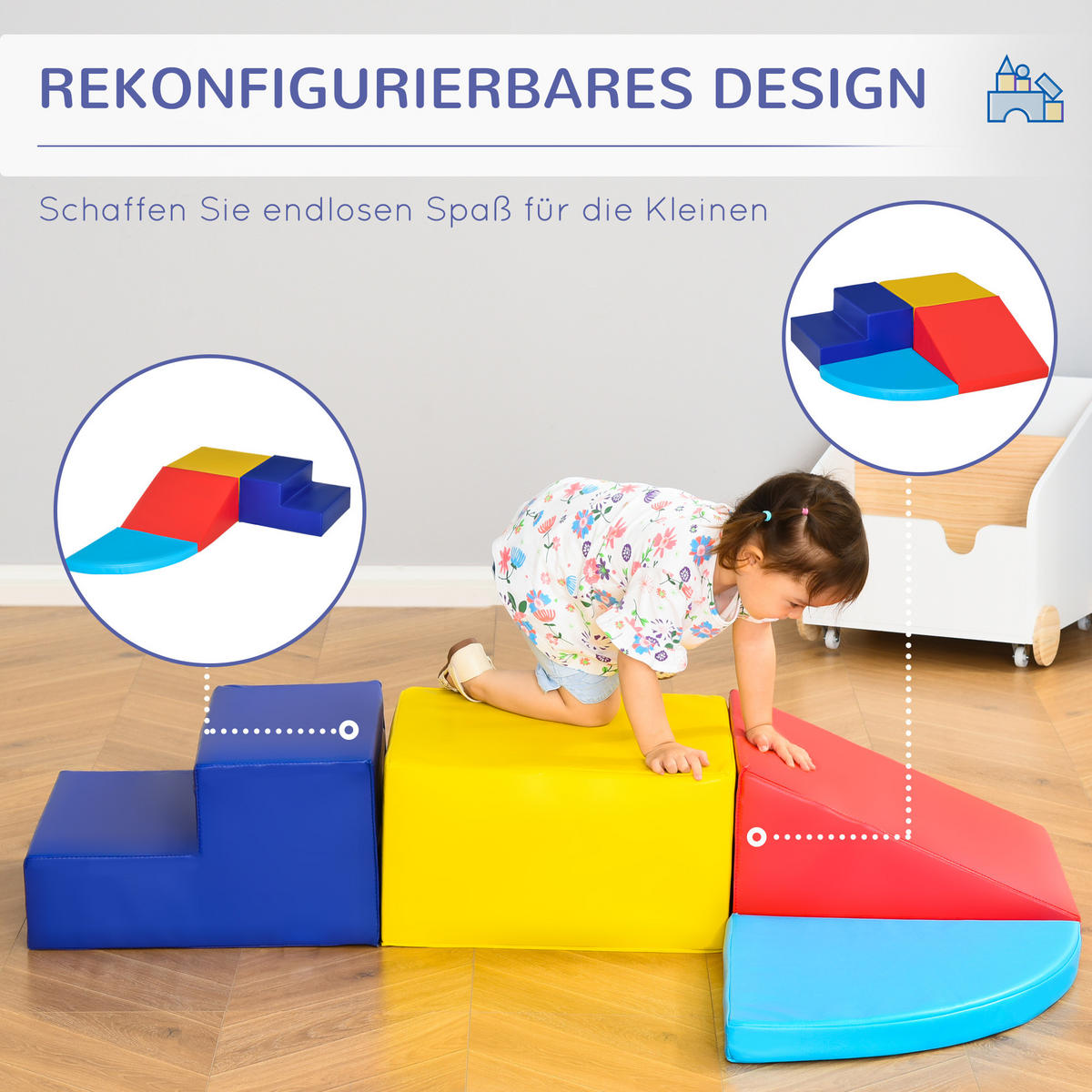 BAUSTEINSET - Blau/Rot, Kunststoff (45/25/45cm) - HOMCOM