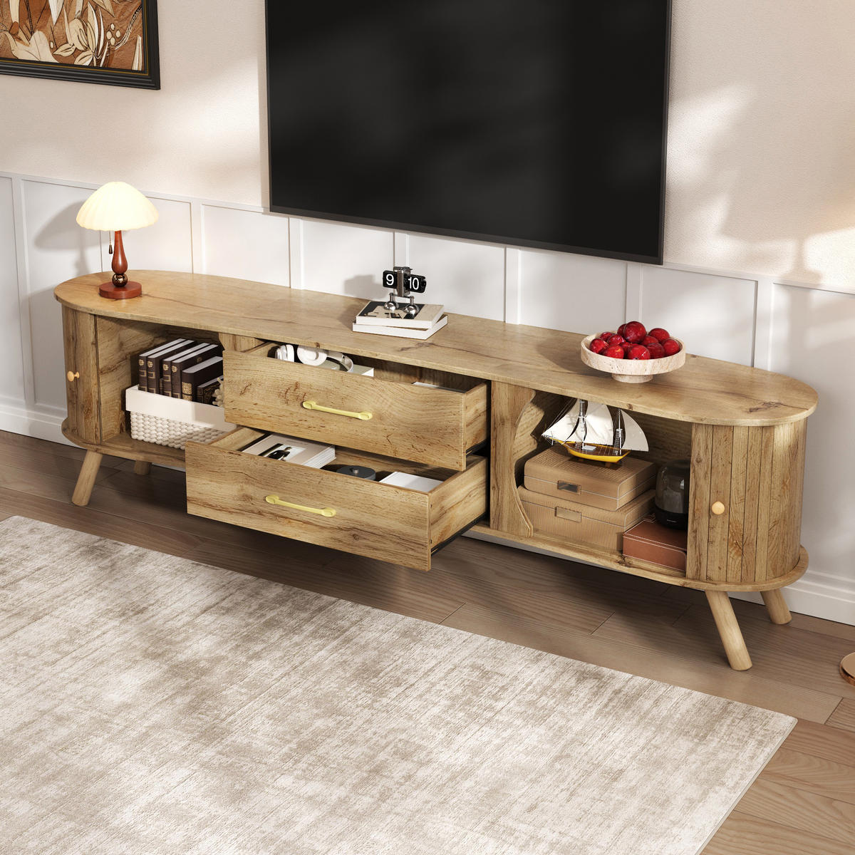 TV-LOWBOARD holzoptik & erbsenform - Naturfarben, Holzwerkstoff (160/55/36.5cm) - Urban Meuble