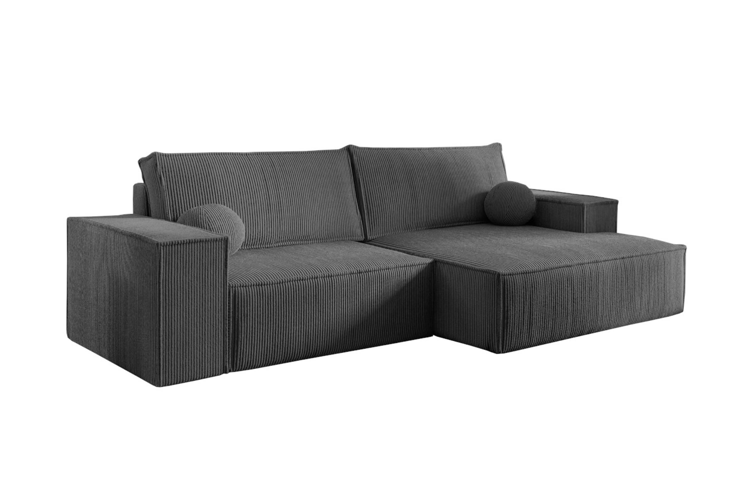 ECKSOFA NEPTUN 255/148 in Cord Anthrazit rechts - Anthrazit, Holz/Holzwerkstoff (255/148cm) - Deine Möbel 24