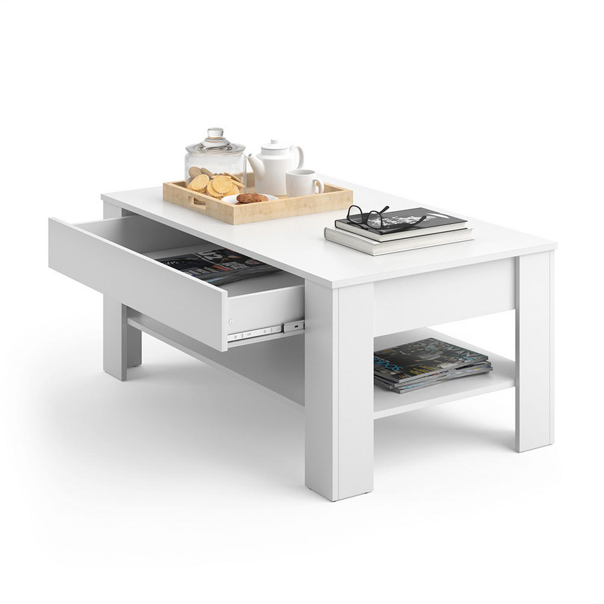 COUCHTISCH Milan Weiß 92.2 x 65 cm - Weiß, Holzwerkstoff (65/92.2/48cm) - Vicco