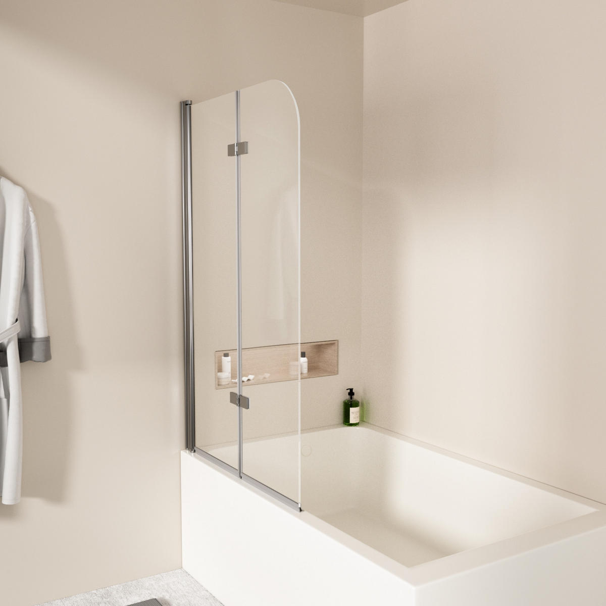 PARAVAN ZA KADU dvodijelni sklopivi, krom profil 100/140 cm - prozirno, staklo (100/140cm) - EMKE