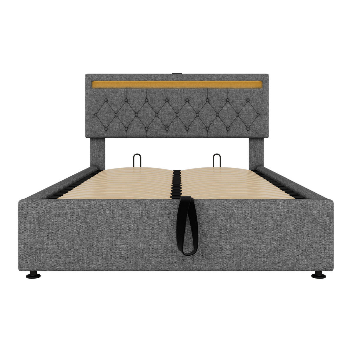 POLSTERBETT mit LED-Beleuchtung 140/200 cm in Grau mit Bettkasten & USB-C - Grau, Textil (140/200cm) - BEAOK
