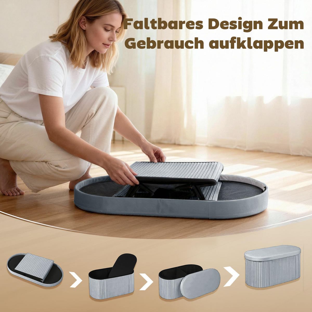 TRUHENBANK DE-07217 klappbar mit Samt-Optik Dunkelgrau - Dunkelgrau, Textil (38/35/76cm) - ComfortXL