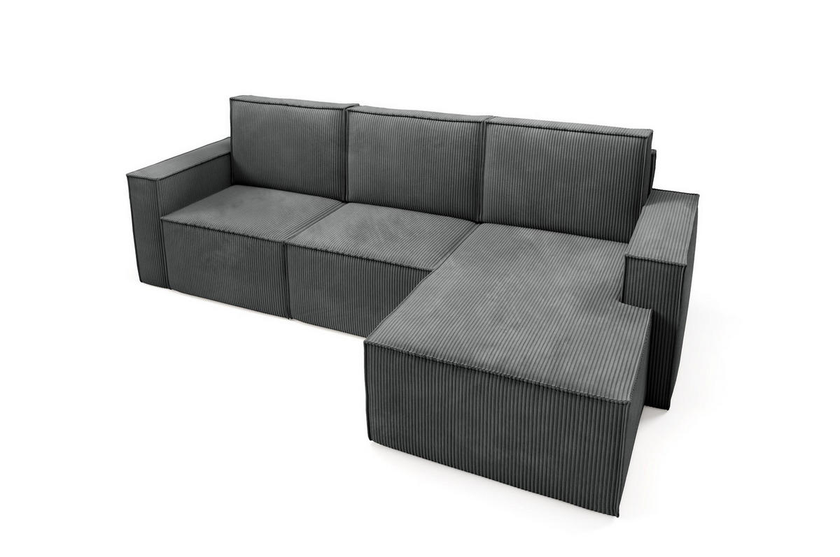 ECKSOFA Orto Dunkelgrau, Dreisitzer Kordecksofa rechte seite - Dunkelgrau, Holzwerkstoff/Textil (180/142cm) - Bettso