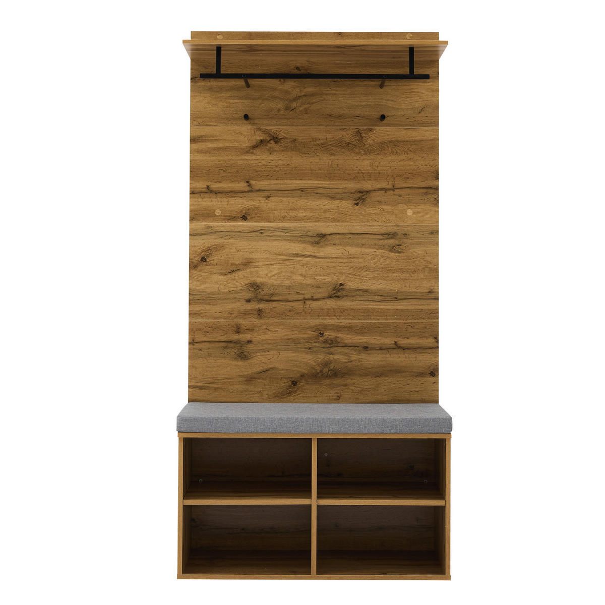 GARDEROBE Set Holzoptik Schuhbank Kleiderstange Regal 175cm - Eichefarben, Holzwerkstoff (84/175/37cm) - FLIEKS