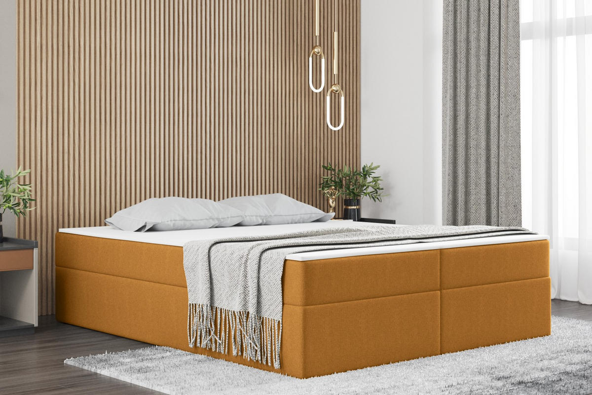 BOXBETT Mit Bettkasten Und Matratze Topper Ruben Senffarbe 140x200 cm H3-Bonell - Orange, Holz/Textil (140/200cm) - Kaiser Möbel