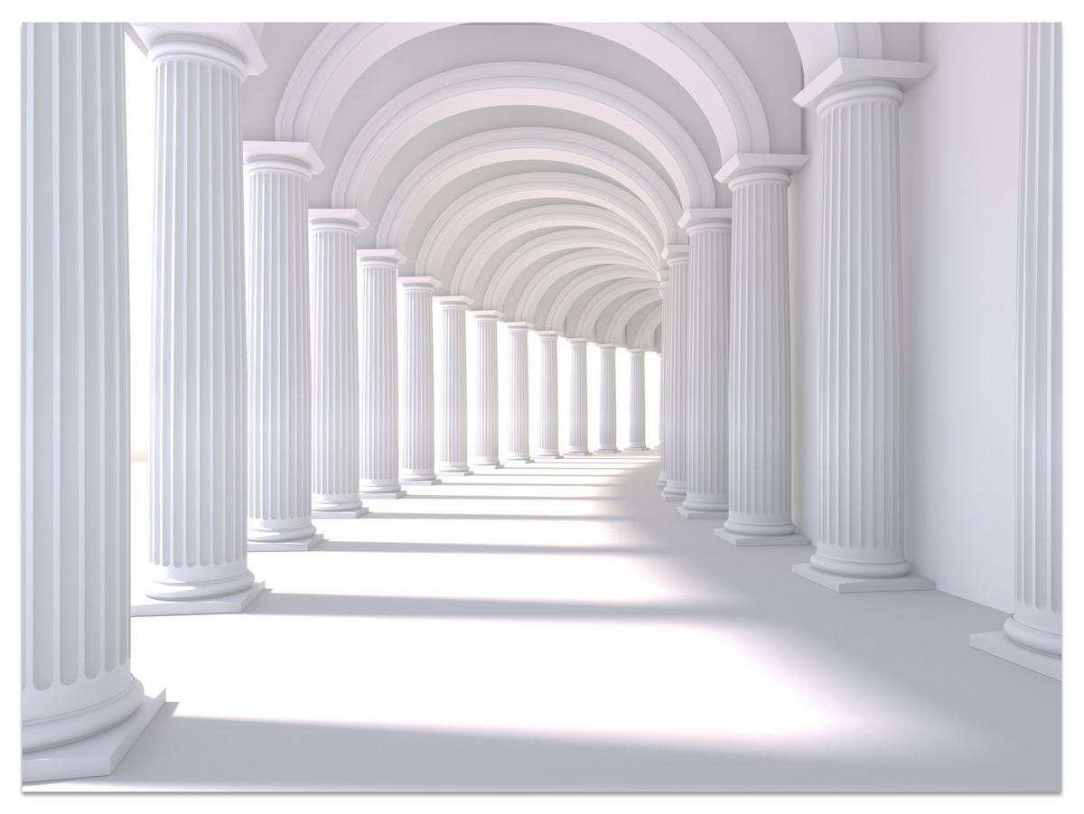 FOTOTAPETE für Wohnzimmer Räumlich Tunnel Historische Säulen 200x140 - Weiß/Grau, Papier (200/140cm) - Muralo