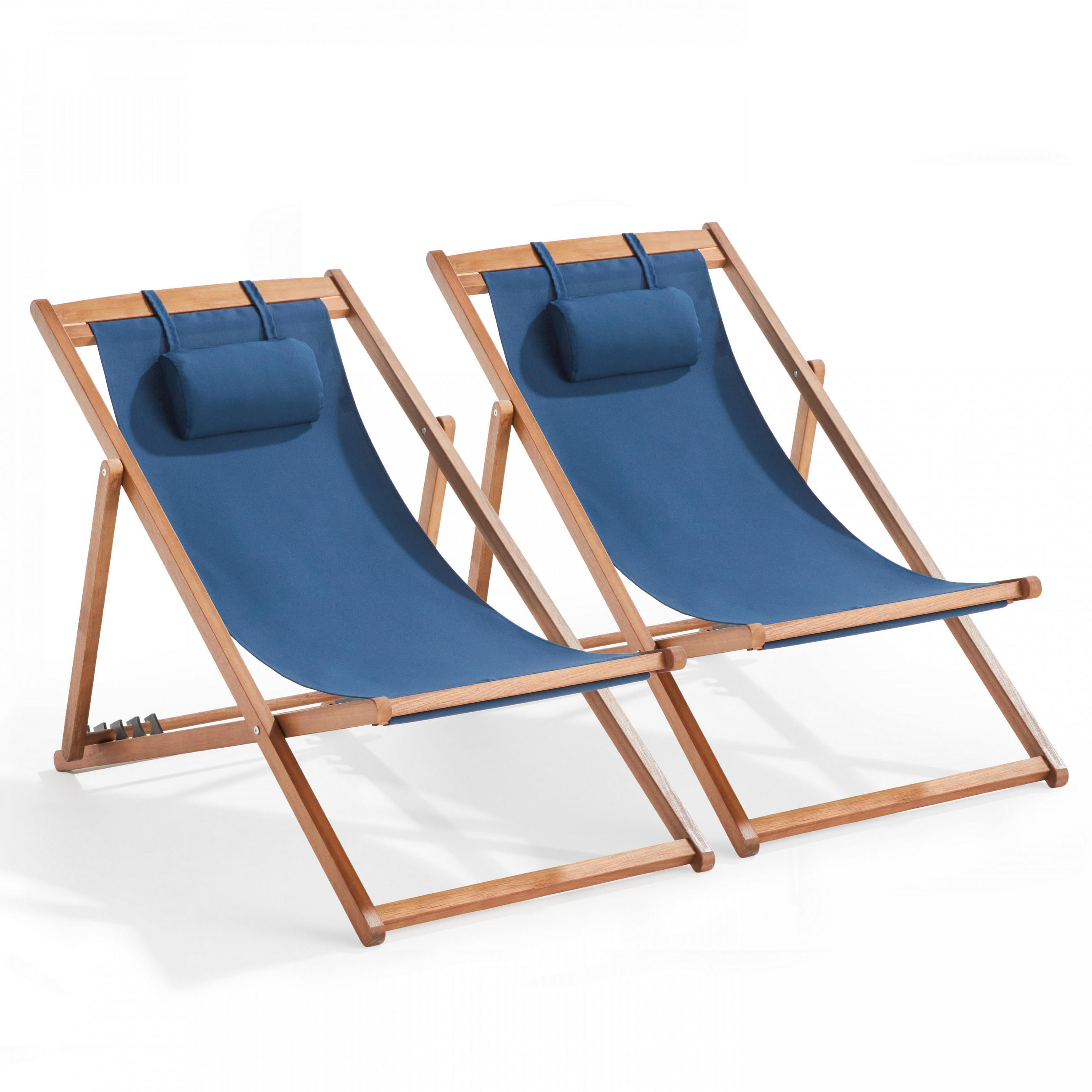 LIEGESTUHL 2-tlg., Pazifikblau - Blau, Holz (62/88/105cm) - Oviala