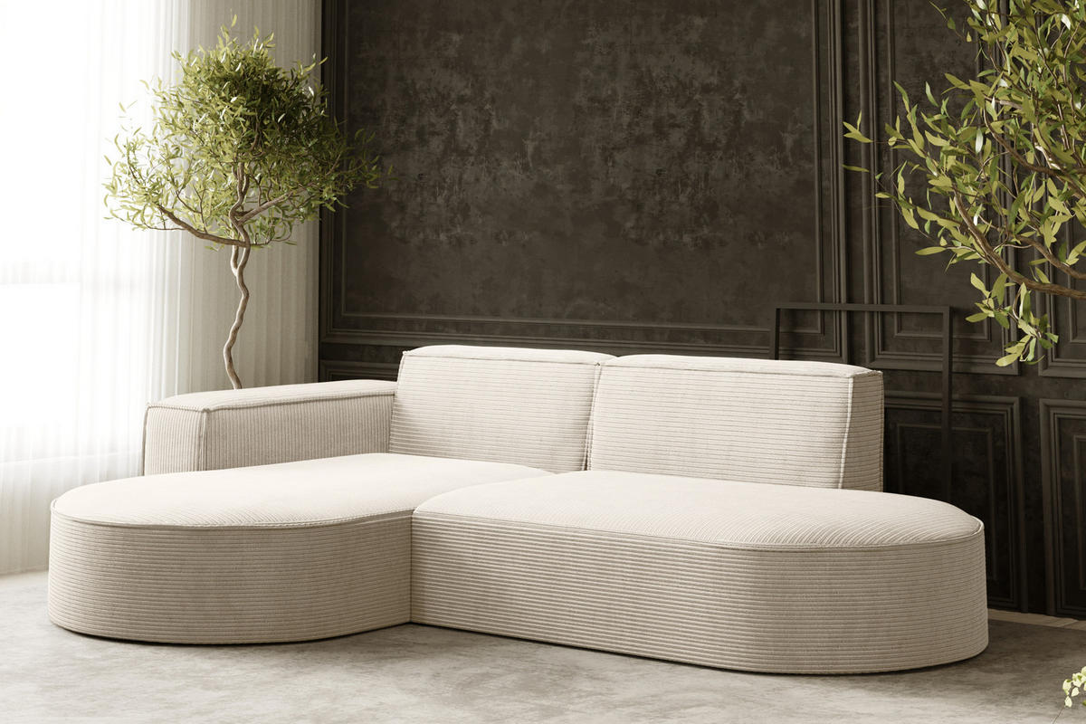 ECKSOFA Modena Studio, Cord Stoff Ecru Links - Ecru, Holzwerkstoff/Textil (165/236cm) - Kaiser Möbel
