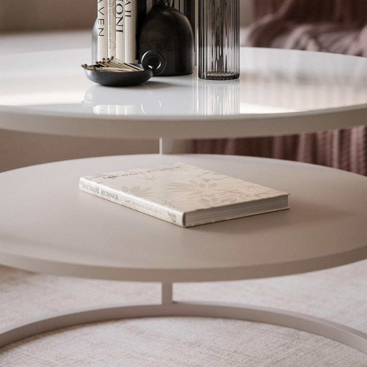COUCHTISCH CIRI GLAS KASCHMIR mit Regal - Beige, Glas (60/60/42cm) - Lookway