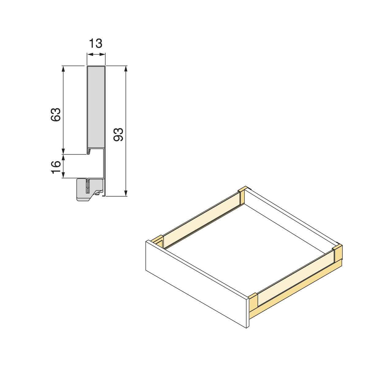AUSSENSCHUBLADE Vertex 40Kg mit Glas-Einschubelement Höhe 93mm, 450mm tief, Stahl und Aluminium und Glas, Anthrazitgrau - Anthrazit, Metall (1.3/10/45cm) - EMUCA