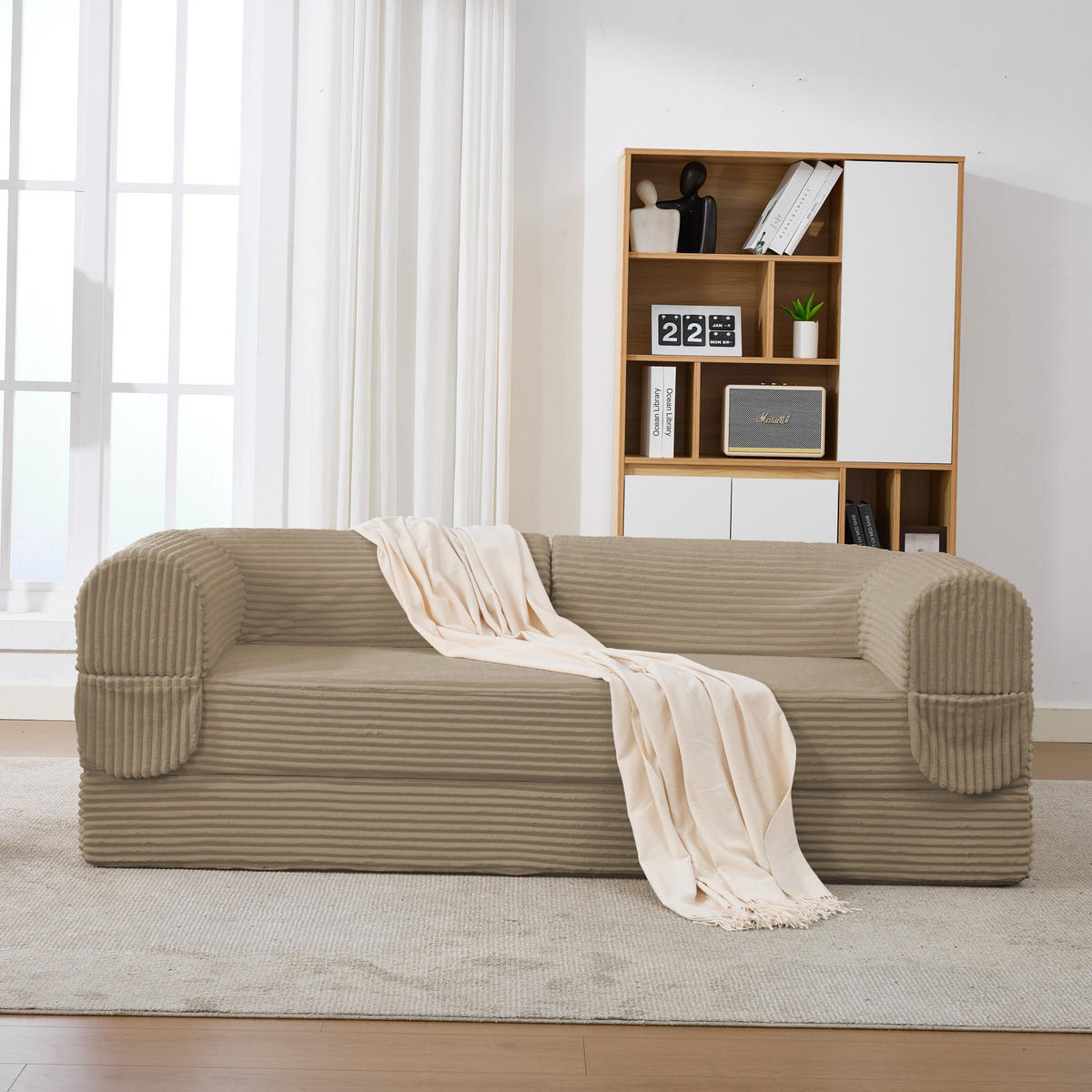 SCHLAFSOFA in Braun aus Cord mit bodennaher Konstruktion - Braun, Textil/Metall (190/45/78cm) - CHICFURN