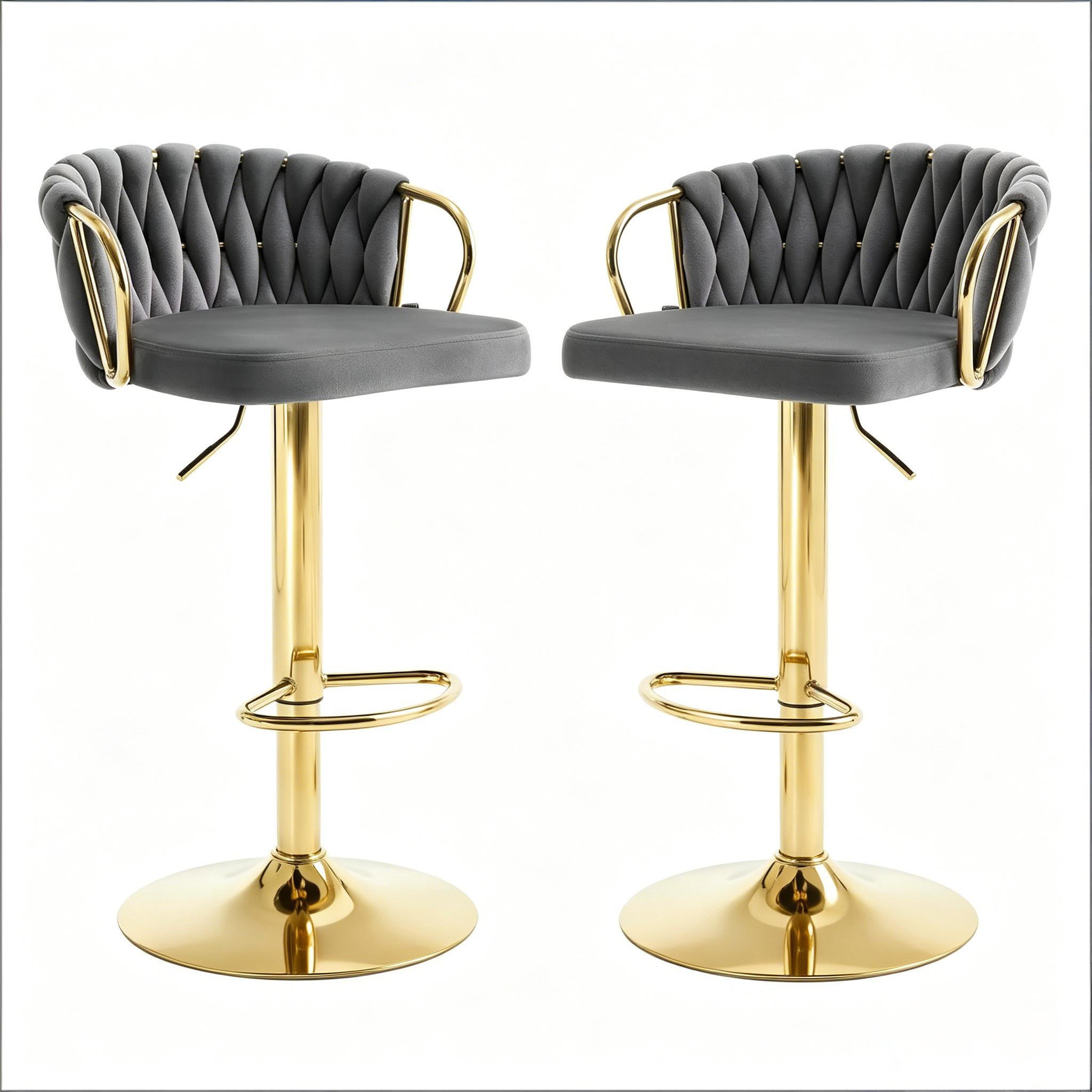BARHOCKER 2er-Set Dunkelgrau Samt drehbar & höhenverstellbar - Dunkelgrau, Metall (50.5/98/49.5cm) - PANGIVO