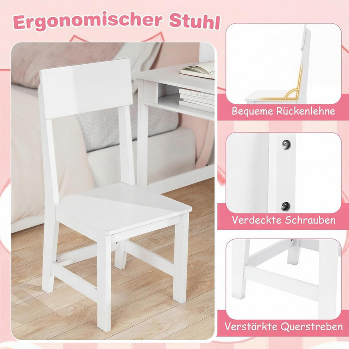 KINDERSCHREIBTISCH-SET aus Holz weiß(2-tlg) - Weiß, Holzwerkstoff (110/110/60cm) - COSTWAY
