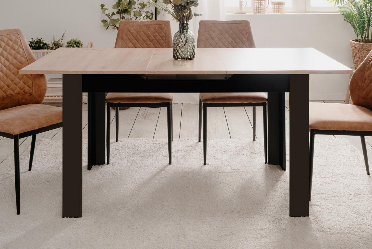 ESSTISCH Eiche Artisan, schwarz 125 - 165 cm, Küchentisch ausziehbar - Schwarz/Eiche Artisan, Holzwerkstoff (125/80/75cm) - Furn.Design