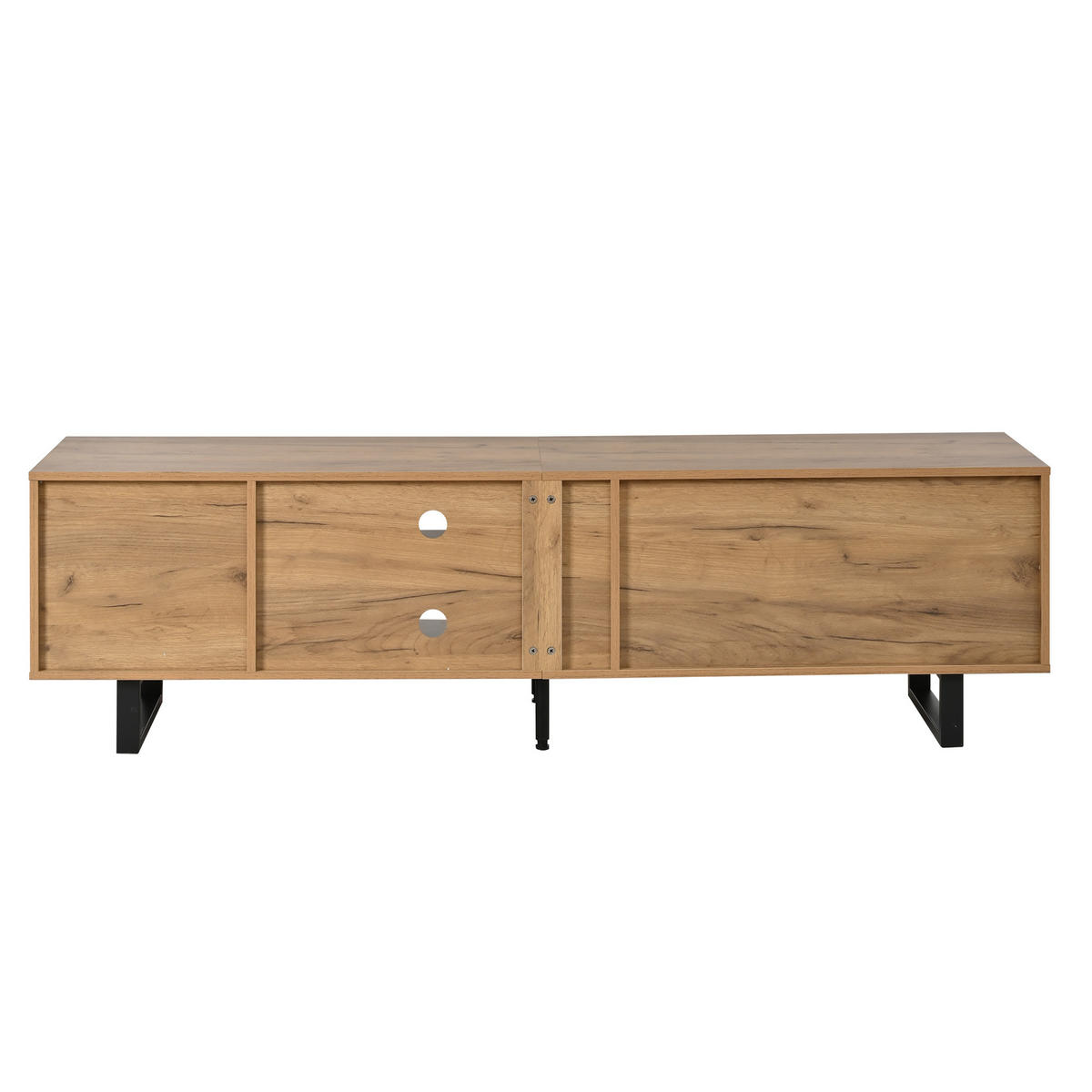 TV-LOWBOARD 180cm Holzoptik & Schwarz für 75-Zoll TV mit 2 Schubladen & Metallbeinen - Naturfarben, Holzwerkstoff (180/50/40cm) - Urban Meuble
