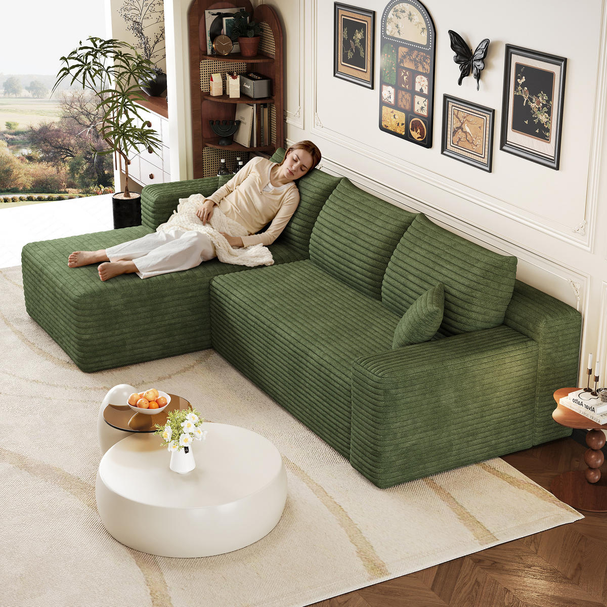 ECKSOFA Cord Grün ohne Montage - Grün, Textil (241/151cm) - WISHDOR