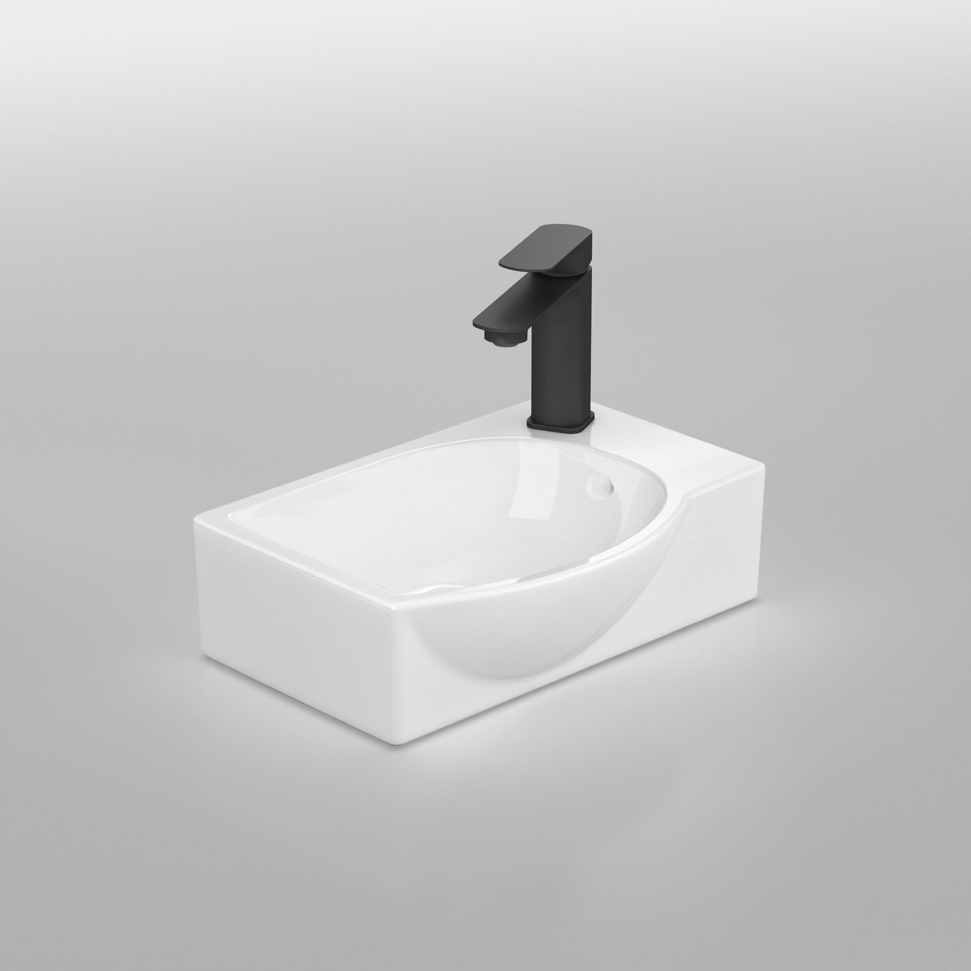 WASCHBECKEN Keramik Mit Hahnloch links Strahlend Weiß 40,5 / 28 / 14 cm - Weiß, Keramik (28/14/40.5cm) - EMKE