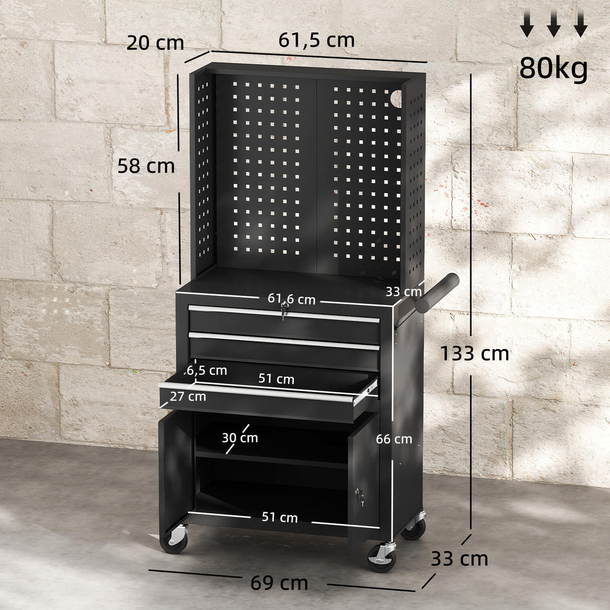 WERKZEUGSCHRANK 80 Schwarz - Schwarz, Metall (33/133/69cm) - HOMCOM