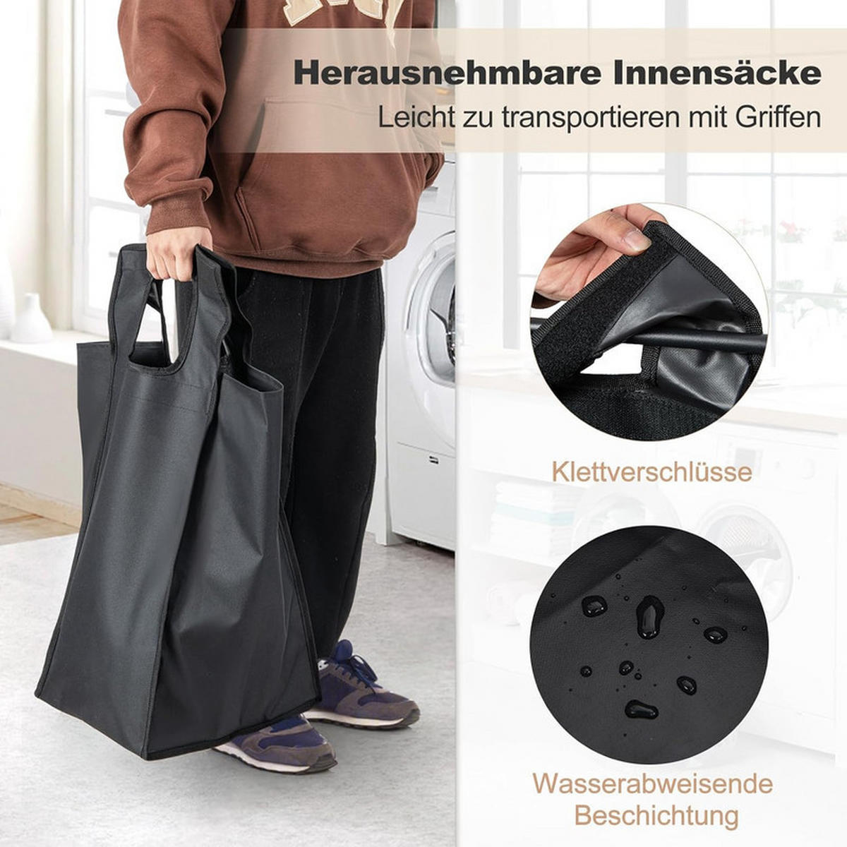 WÄSCHEKORB mit Ablage schwarz - Schwarz, Metall (65.5/72/33cm) - COSTWAY