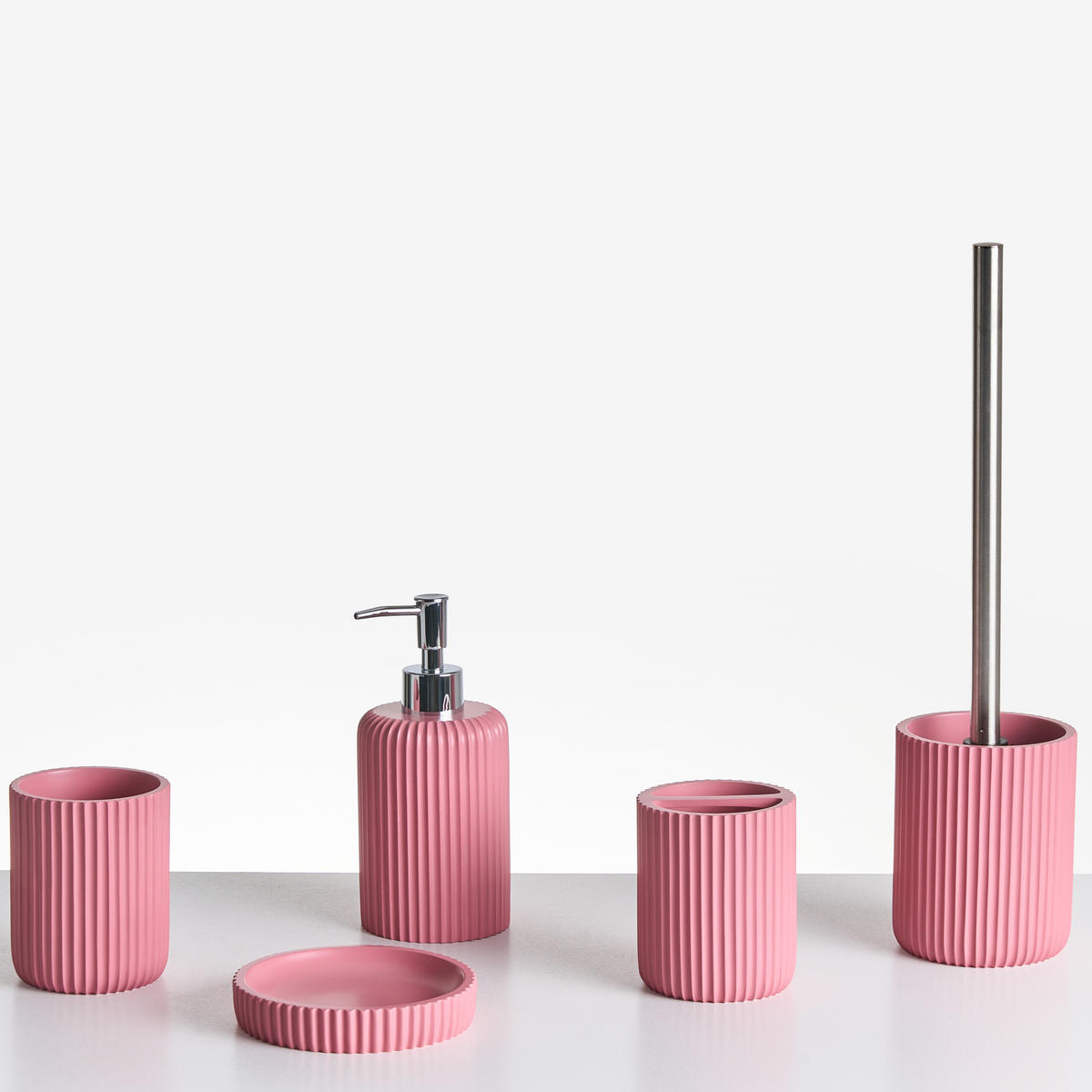 BADACCESSOIRES Set 5-teilig Rosa Camana - Pink, Kunststoff (8/10/8cm) - Beliani