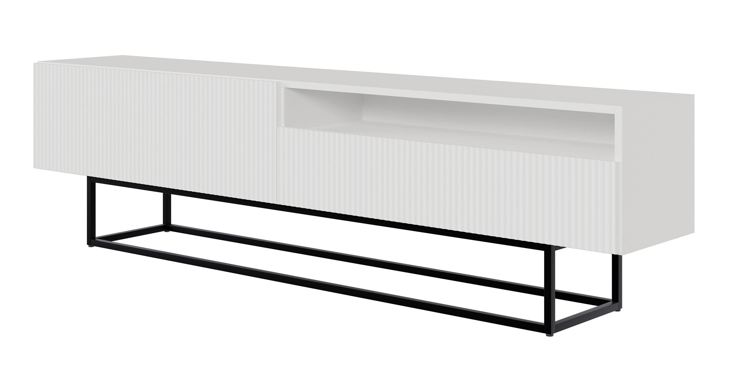 TV-SCHRANK Veldio Weiß Schwarz mit offenem Fach 175 cm - Schwarz/Weiß, Holzwerkstoff/Metall (175/46.5/31.6cm) - Selsey