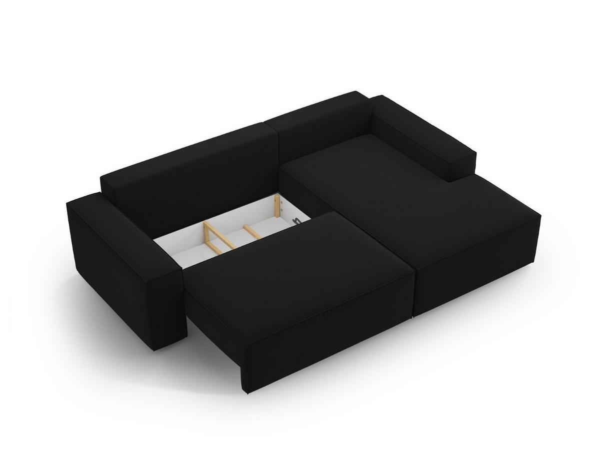 ECKSOFA ausklappbar rechts mit Container Jodie aus Samt schwarz 3 Sitzplätze - Schwarz, Textil (151/246cm) - Micadoni
