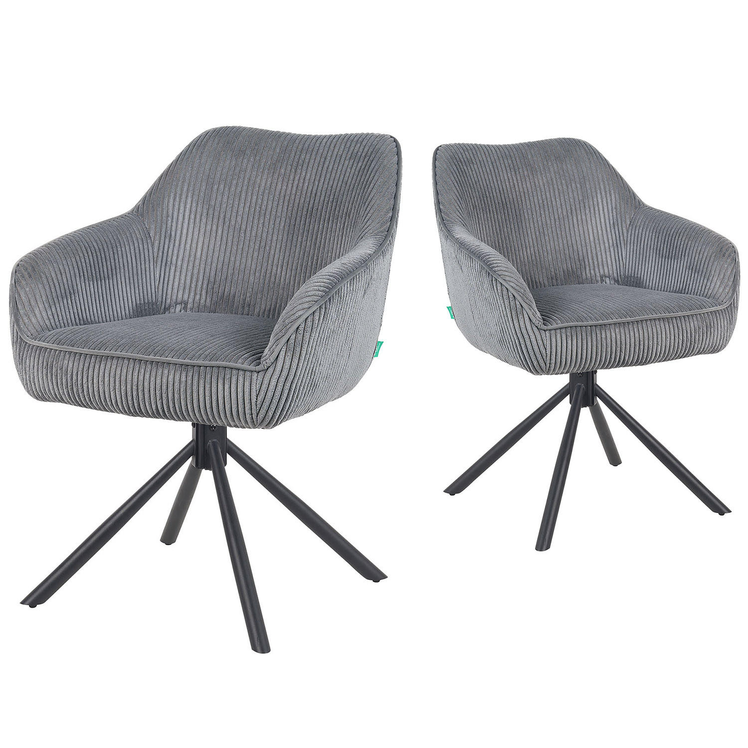 ARMLEHNSTUHL Mika-Maya 2er-Set - Schwarz/Grau, Textil/Metall (60/82/61cm) - DUBI Möbel